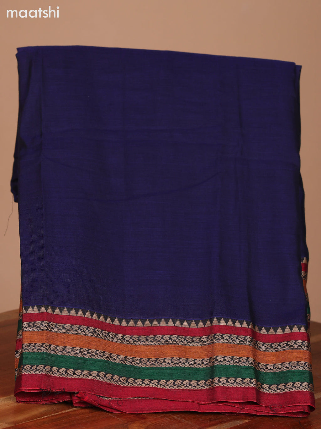 Navy Blue and Red Narayanpet Cotton Dress Material With Plain Body & Thread Woven Border and Running Bottom & Dupatta