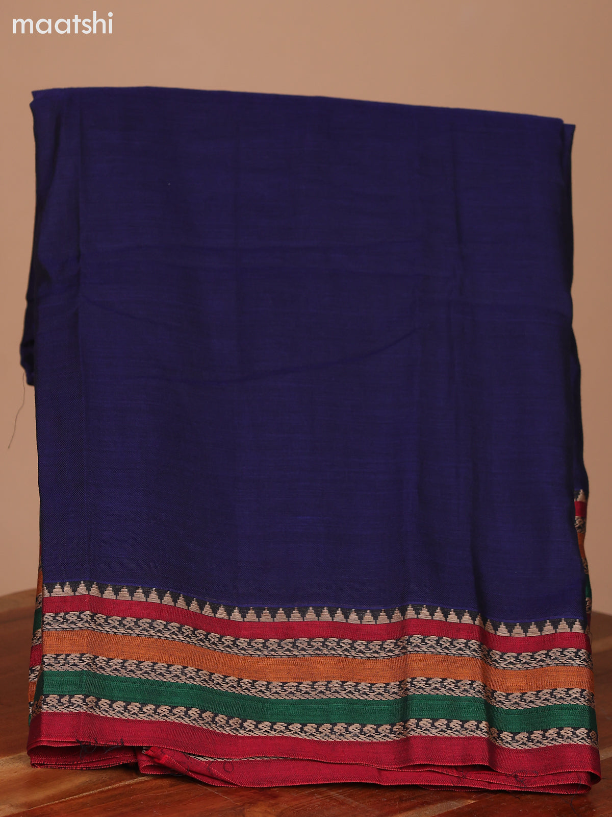 Navy Blue and Red Narayanpet Cotton Dress Material With Plain Body & Thread Woven Border and Running Bottom & Dupatta