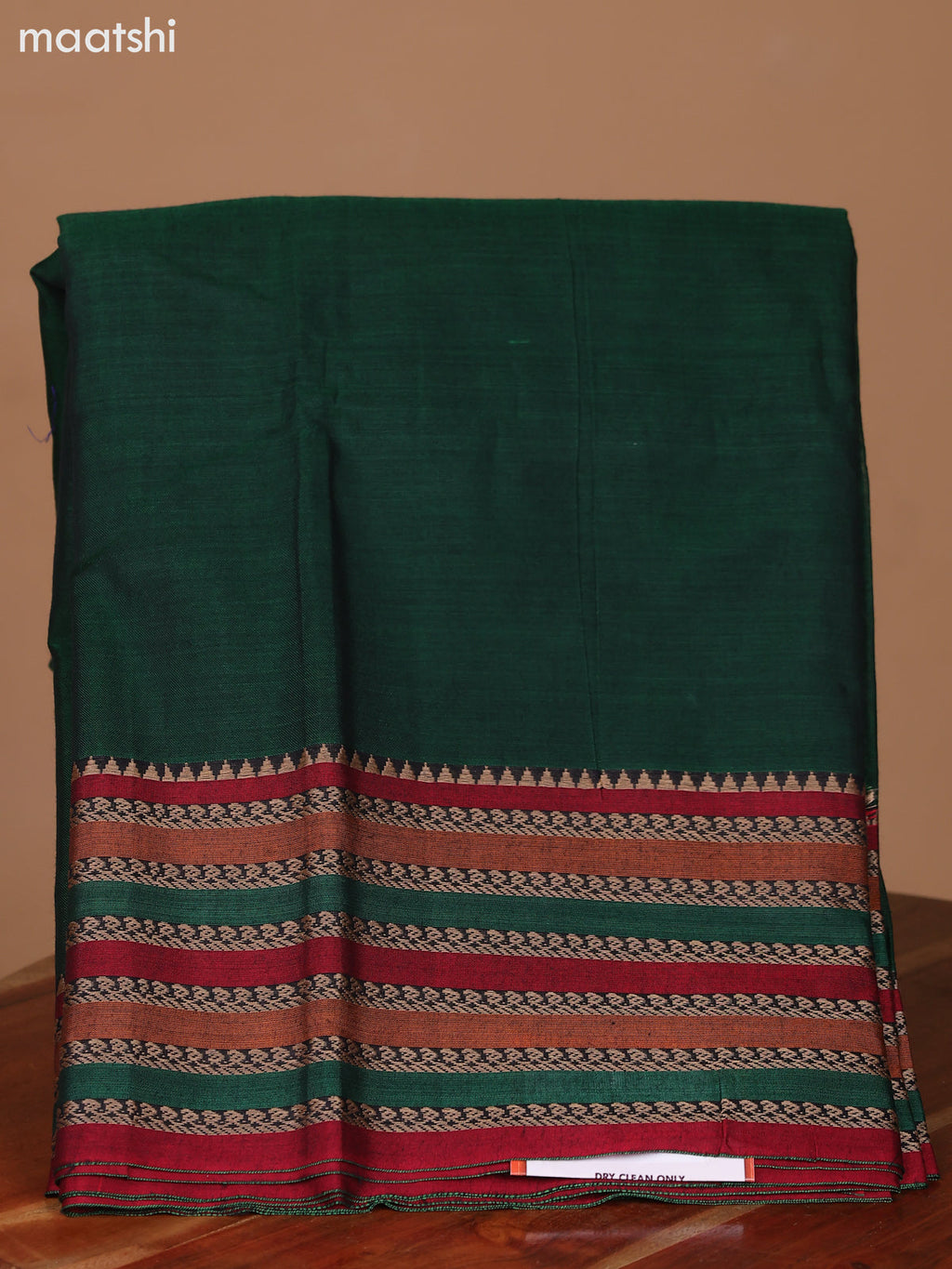 Green and Maroon Narayanpet Cotton Dress Material With Plain Body & Thread Woven Border and Running Bottom & Dupatta