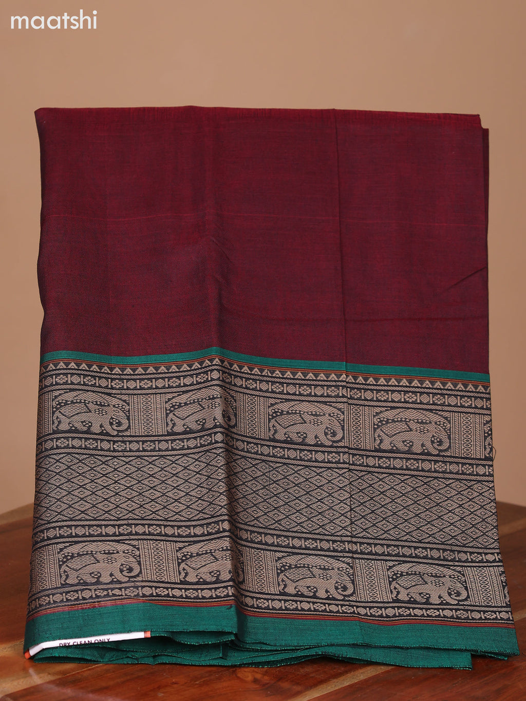 Dual Shade Of Maroon and Green Narayanpet Cotton Dress Material With Plain Body & Thread Woven Border and Running Bottom & Dupatta