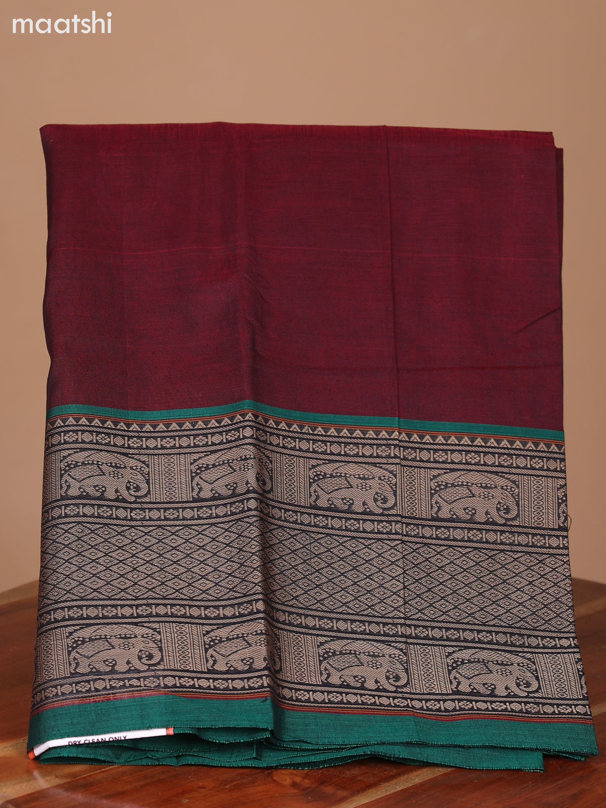 Dual Shade Of Maroon and Green Narayanpet Cotton Dress Material With Plain Body & Thread Woven Border and Running Bottom & Dupatta