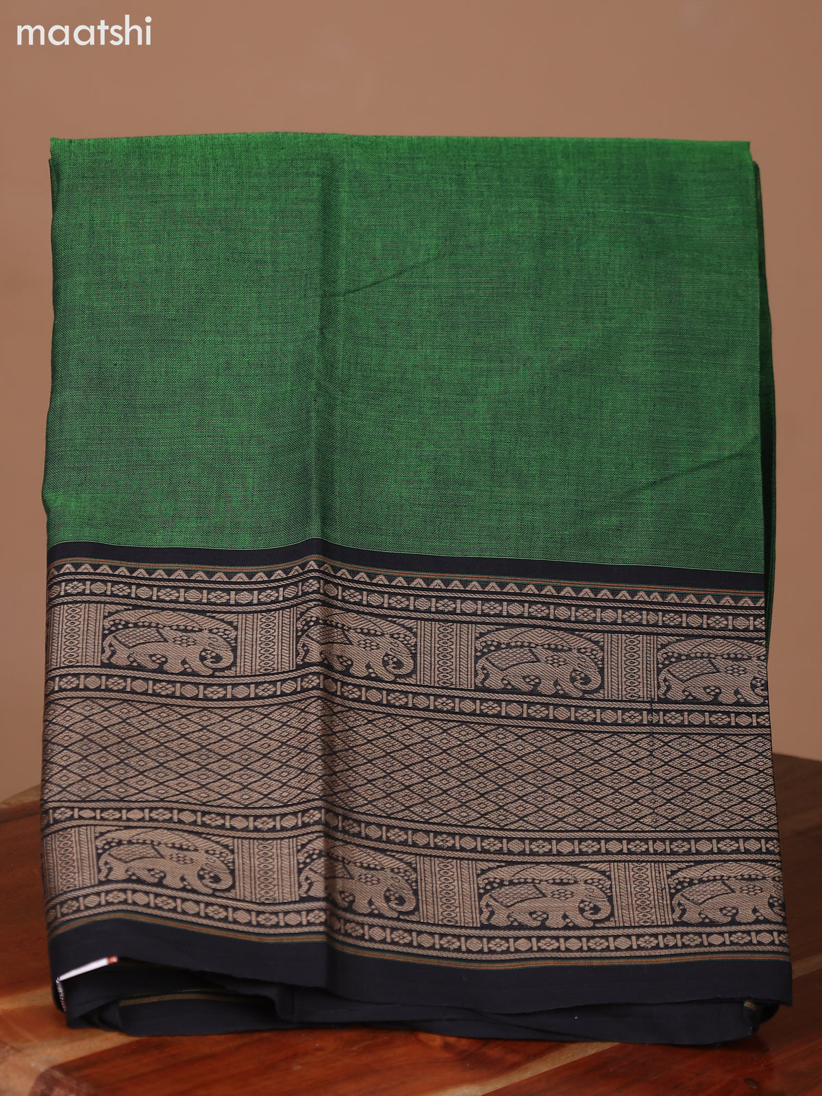 Dual Shade Of Green and Black Narayanpet Cotton Dress Material With Plain Body & Thread Woven Border and Running Bottom & Dupatta