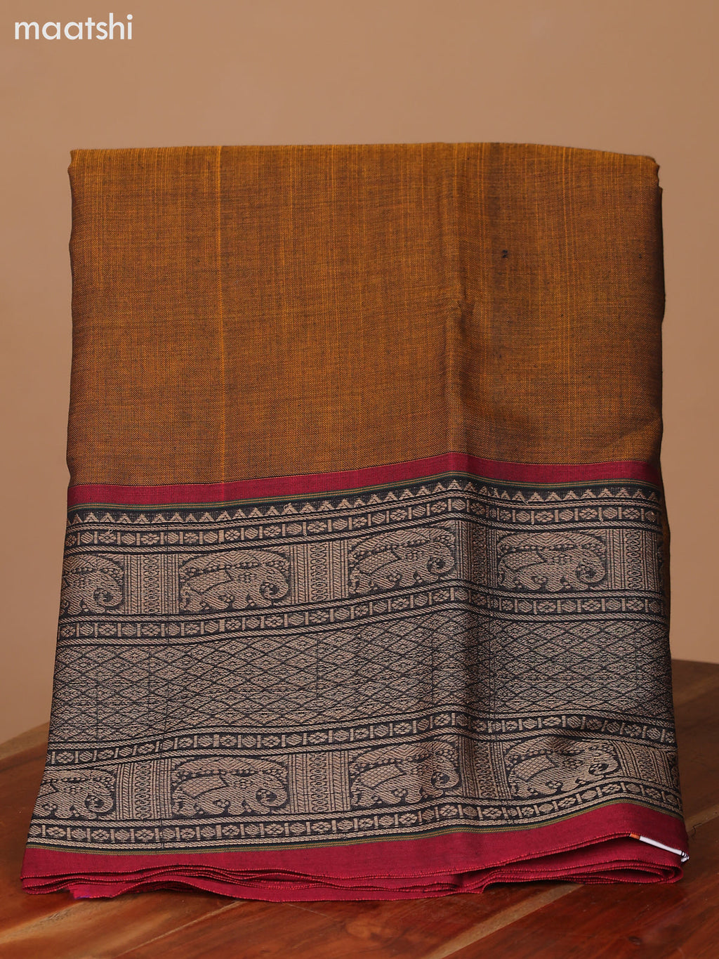 Dual Shade Of Mustard and Maroon Narayanpet Cotton Dress Material With Plain Body & Thread Woven Border and Running Bottom & Dupatta