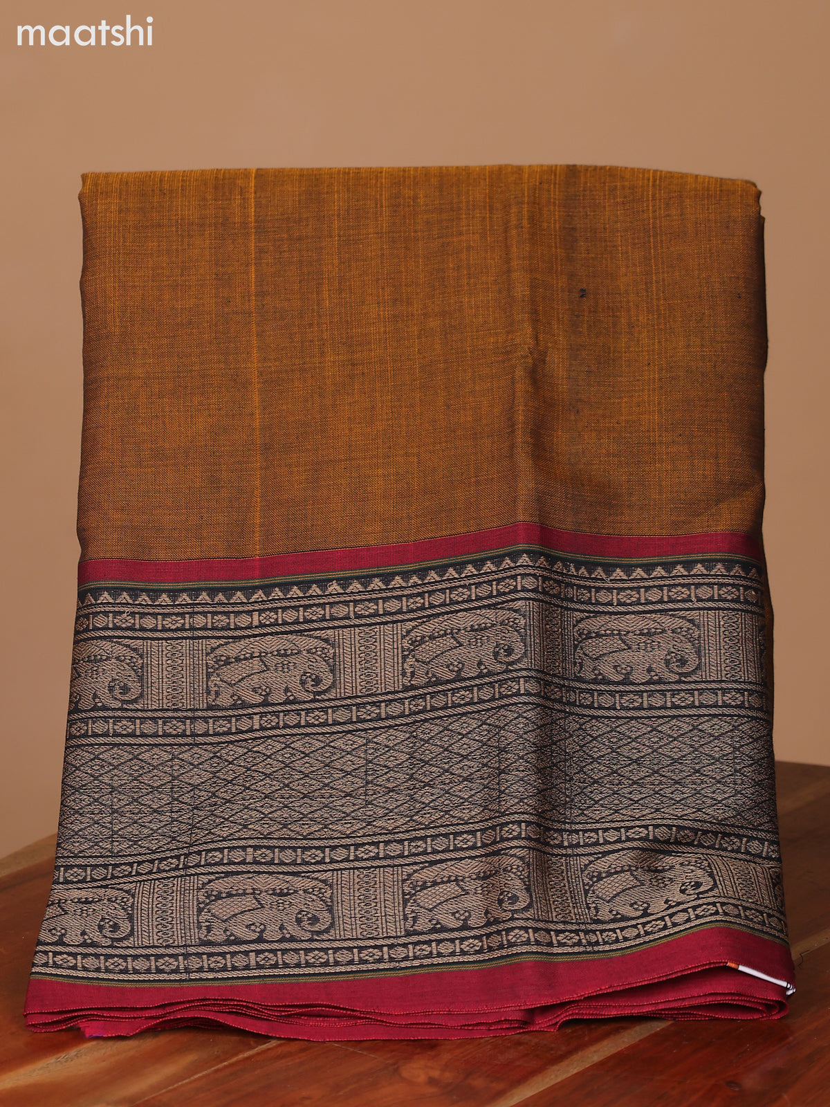 Dual Shade Of Mustard and Maroon Narayanpet Cotton Dress Material With Plain Body & Thread Woven Border and Running Bottom & Dupatta