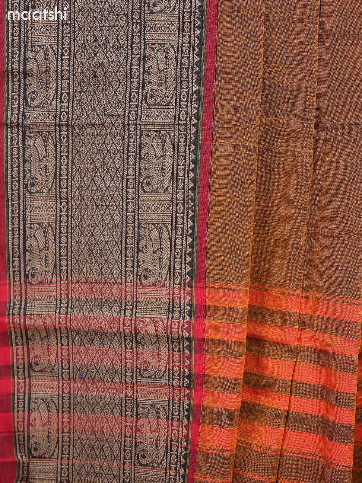 Dual Shade Of Mustard and Maroon Narayanpet Cotton Dress Material With Plain Body & Thread Woven Border and Running Bottom & Dupatta