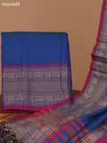 Dual Shade Of Peacock Blue and Magenta Pink Narayanpet Cotton Dress Material With Plain Body & Thread Woven Border and Running Bottom & Dupatta