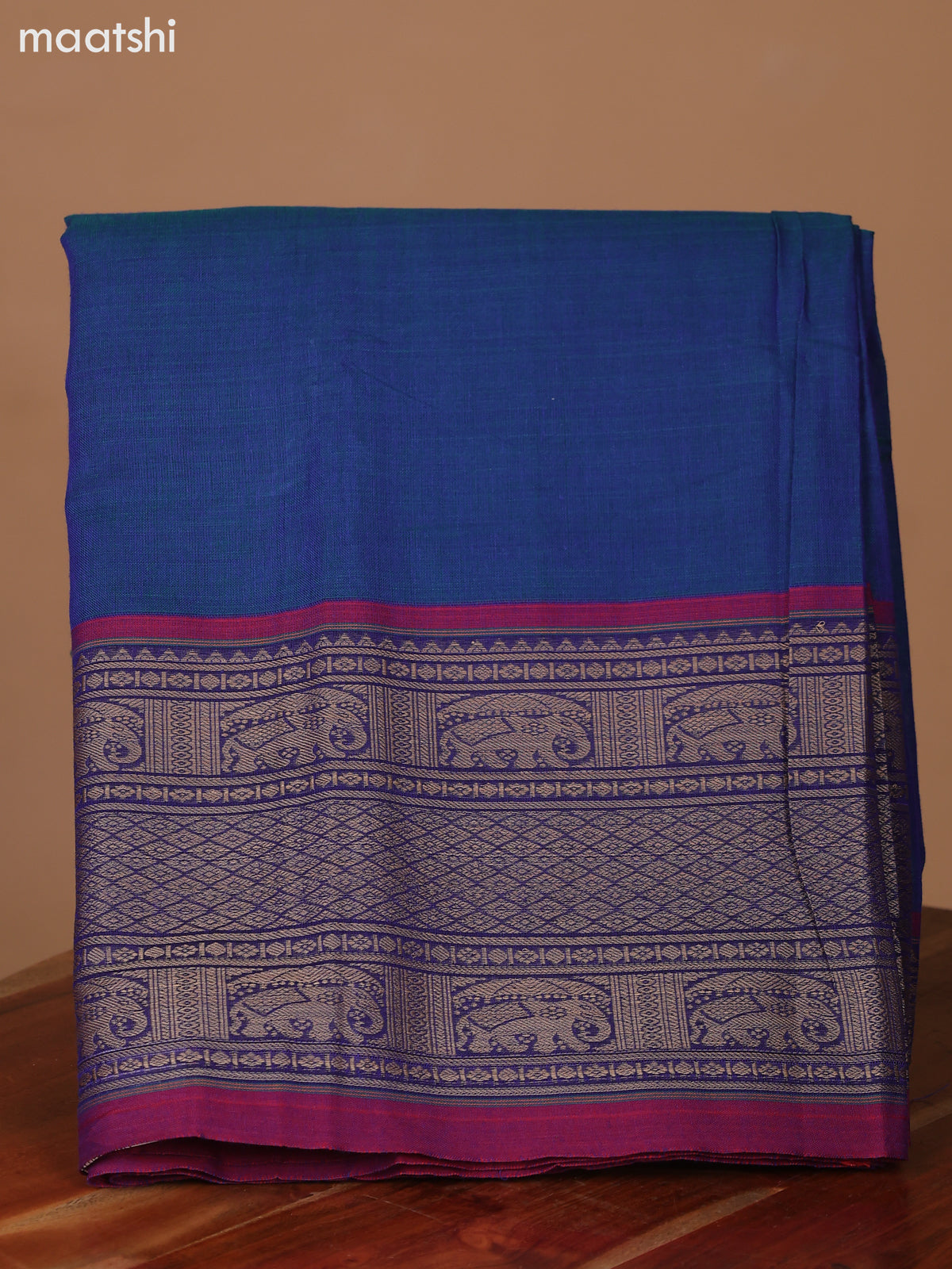 Dual Shade Of Peacock Blue and Magenta Pink Narayanpet Cotton Dress Material With Plain Body & Thread Woven Border and Running Bottom & Dupatta