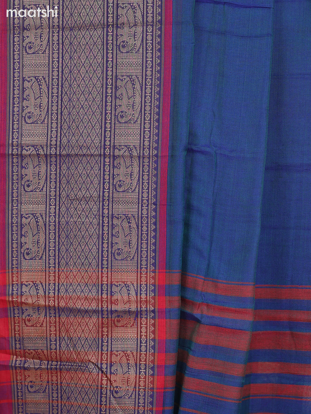 Dual Shade Of Peacock Blue and Magenta Pink Narayanpet Cotton Dress Material With Plain Body & Thread Woven Border and Running Bottom & Dupatta