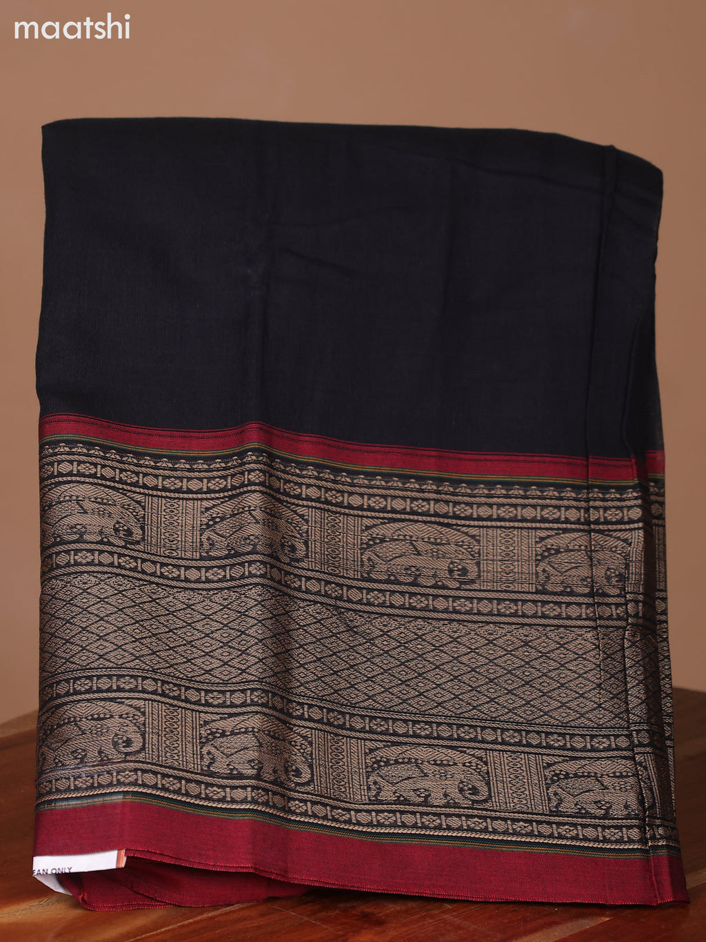 Black and Maroon Narayanpet Cotton Dress Material With Plain Body & Thread Woven Border and Running Bottom & Dupatta