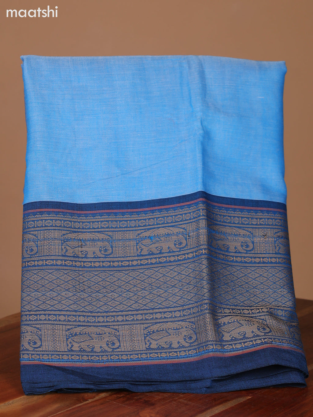 Dual Shade Of Pale Blue and Peacock Blue Narayanpet Cotton Dress Material With Plain Body & Thread Woven Border and Running Bottom & Dupatta