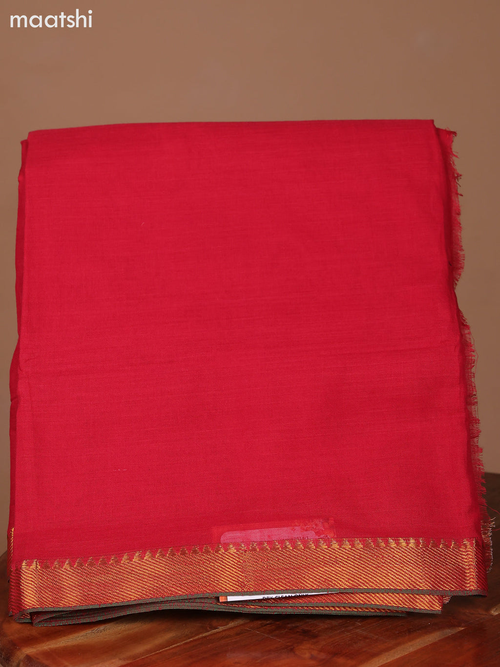 Red and Sap Green Narayanpet Cotton Dress Material With Plain Body & Zari Woven Border Narayanpet Cotton Dress Material With Plain Body & Temple Design and Zari Woven Border