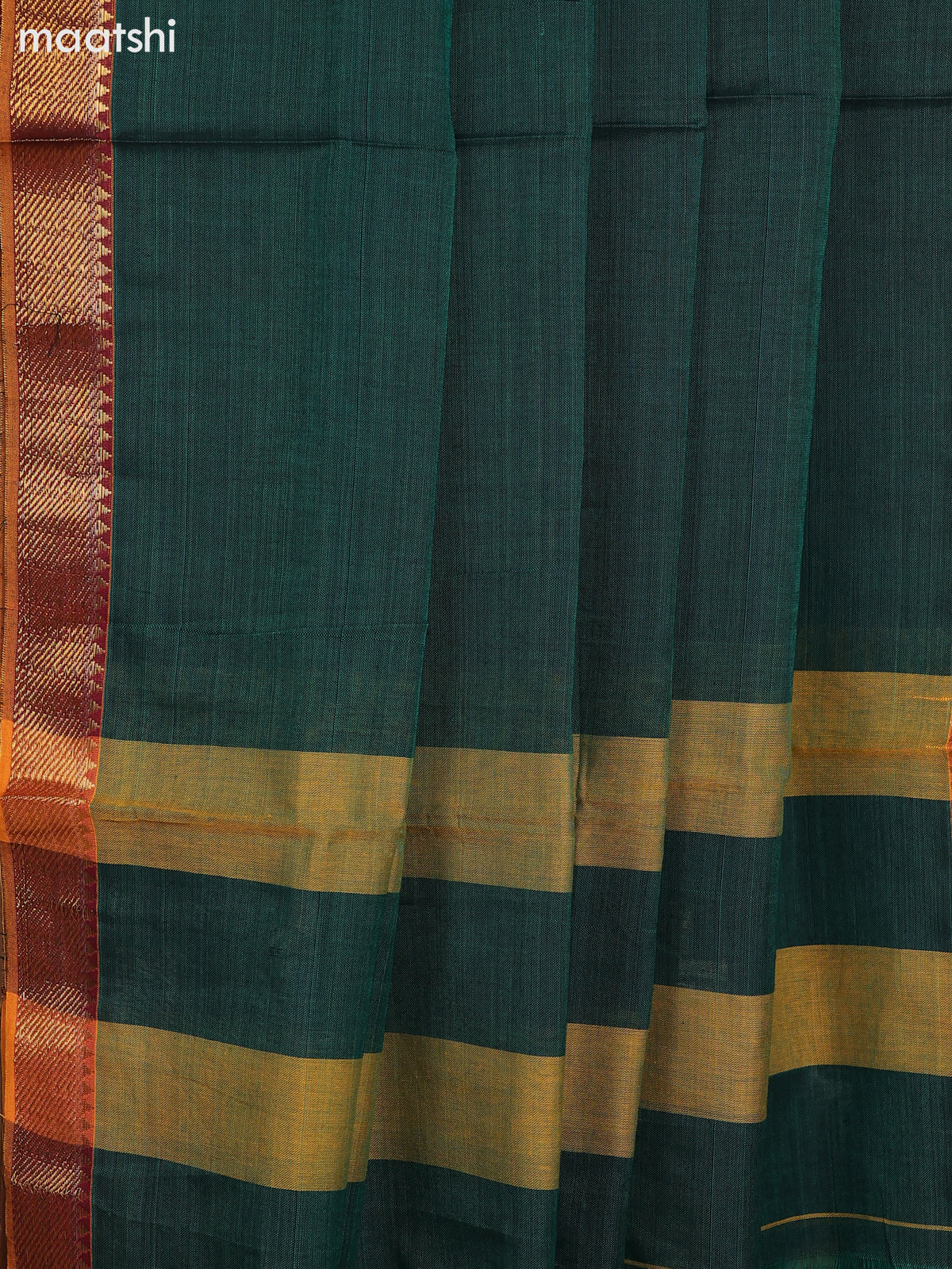 Green and Mustard Yellow Narayanpet Cotton Dress Material With Plain Body & Zari Woven Border and Running Bottom & Dupatta