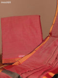 Dual Shade Of Biege and Red Narayanpet Cotton Dress Material With Plain Body & Zari Woven Border and Running Bottom & Dupatta