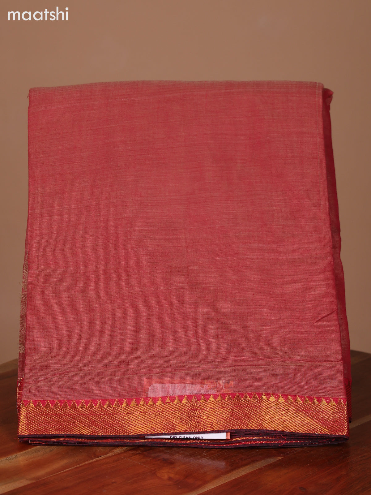 Dual Shade Of Biege and Red Narayanpet Cotton Dress Material With Plain Body & Zari Woven Border and Running Bottom & Dupatta