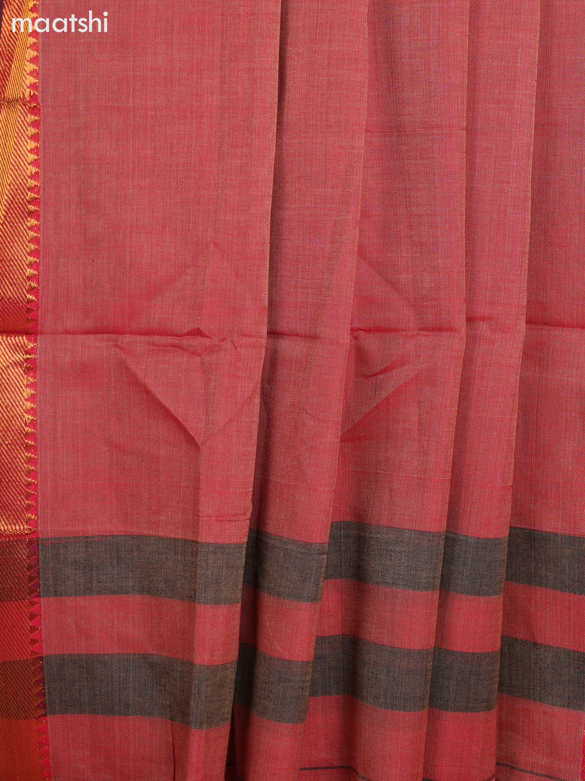 Dual Shade Of Biege and Red Narayanpet Cotton Dress Material With Plain Body & Zari Woven Border and Running Bottom & Dupatta