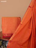 Dual Shade Of Lime Yellow and Red Narayanpet Cotton Dress Material With Plain Body & Zari Woven Border and Running Bottom & Dupatta