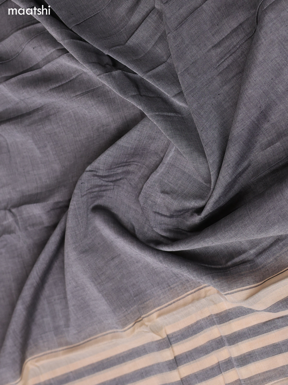 Grey and Black Narayanpet Cotton Dress Material With Plain Body & Peacock Design Thread Woven Border and Running Bottom & Dupatta