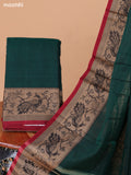 Green and Maroon Narayanpet Cotton Dress Material With Plain Body & Peacock Design Thread Woven Border and Running Bottom & Dupatta