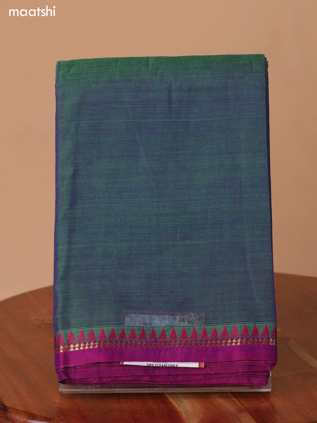 Dual Shade Of Pale Green and Purple Narayanpet Cotton Dress Material With Plain Body & Temple Design Woven Border and Running Bottom & Dupatta