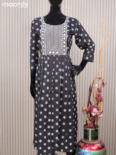 Rayon readymade umbrella kurti elephant grey with embroidery work neck pattern without pant