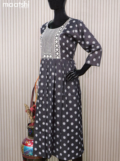 Rayon readymade umbrella kurti elephant grey with embroidery work neck pattern without pant