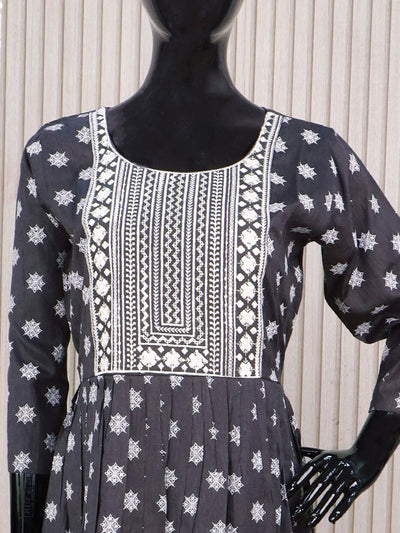 Rayon readymade umbrella kurti elephant grey with embroidery work neck pattern without pant