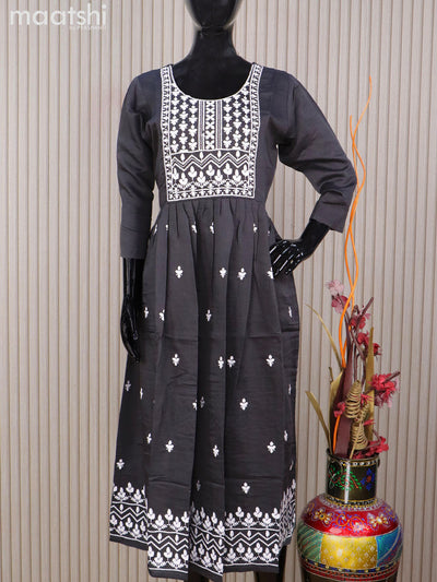 Rayon readymade umbrella kurti elephant grey with embroidery work neck pattern without pant