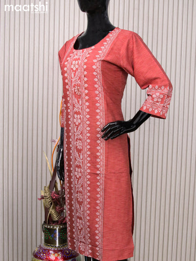 Rayon readymade kurti maroon shade with allover prints & mirror work neck pattern without pant