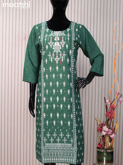 Rayon readymade kurti green with allover prints & embroidery work neck pattern without pant