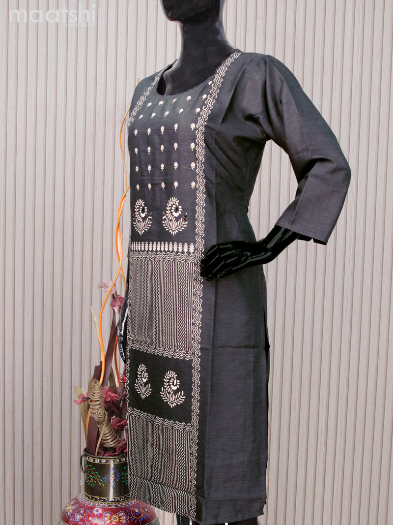 Rayon readymade kurti elephant grey with allover prints & embroidery work neck pattern without pant