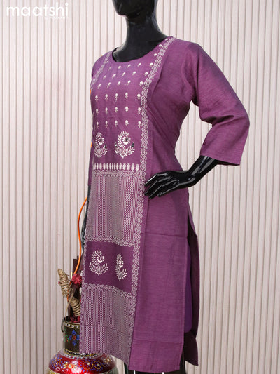 Rayon readymade kurti purple with allover prints & embroidery work neck pattern without pant