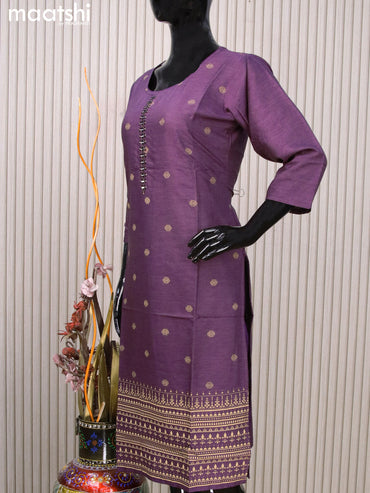 Rayon readymade kurti purple with allover prints & mirror work neck pattern without pant