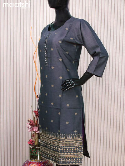 Rayon readymade kurti elephant grey with allover prints & mirror work neck pattern without pant