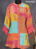 Muslin readymade short kurti multi colour with allover prints & simple neck pattern without pant