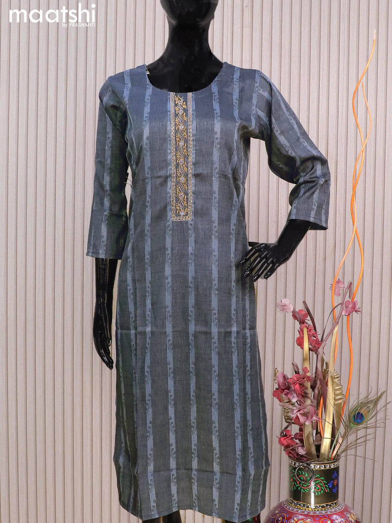 Rayon readymade kurti grey with allover thread weaves & mirror embroidery neck pattern without pant