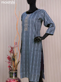 Rayon readymade kurti grey with allover thread weaves & mirror embroidery neck pattern without pant