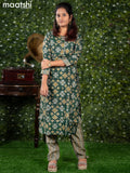 Modal readymade kurti set dark green with allover ikat prints & simple patch work neck pattern and straight cut pant