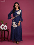 Blue Chinnon Silk Embroidery Work Long Anarkali Kurti