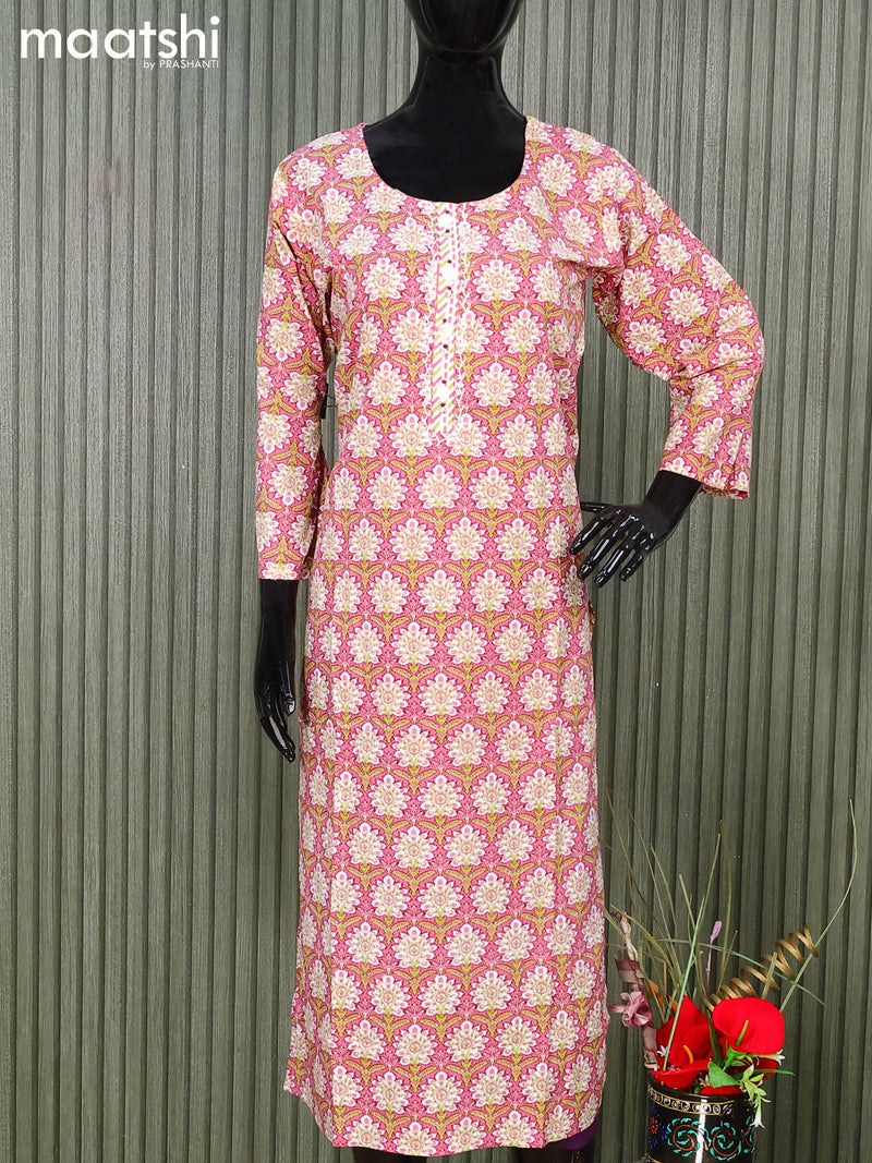 Cotton readymade salwar suits pink and off white with allover floral prints and straight cut pant & cotton dupatta
