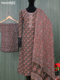 Cotton readymade salwar suits deep coffee brown and  with allover kalamkari prints and straight cut pant & cotton dupatta