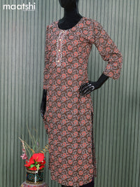 Cotton readymade salwar suits deep coffee brown and  with allover kalamkari prints and straight cut pant & cotton dupatta