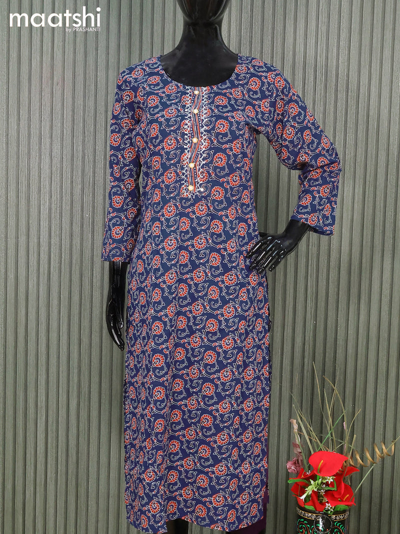 Cotton readymade salwar suits blue and  with allover kalamkari prints and straight cut pant & cotton dupatta