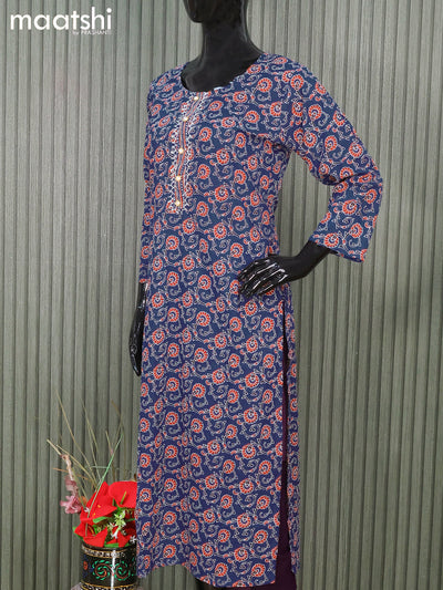 Cotton readymade salwar suits blue and  with allover kalamkari prints and straight cut pant & cotton dupatta