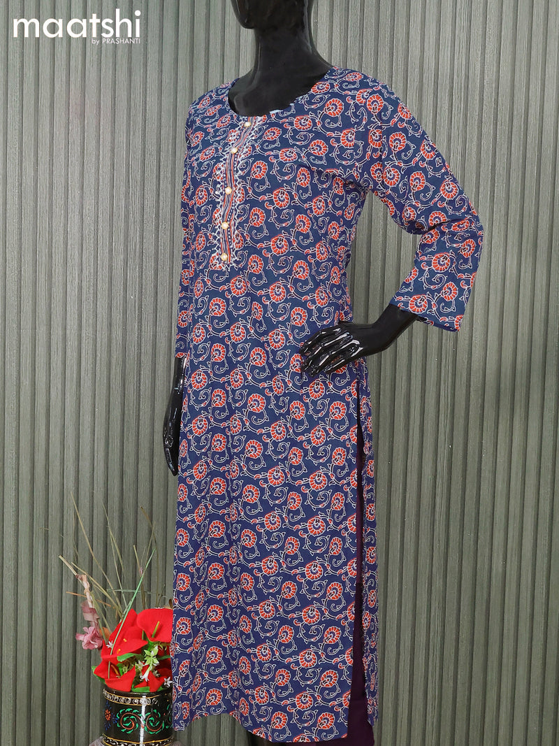 Cotton readymade salwar suits blue and  with allover kalamkari prints and straight cut pant & cotton dupatta
