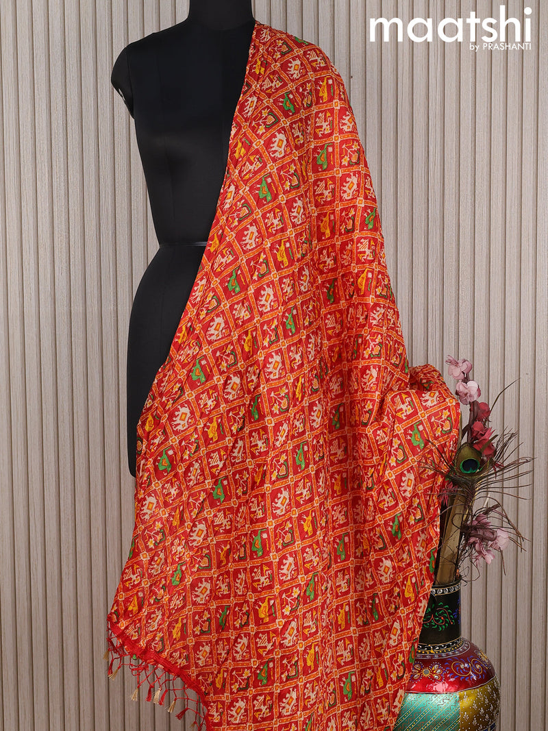 Semi raw silk dupatta red and orange with allover patola prints