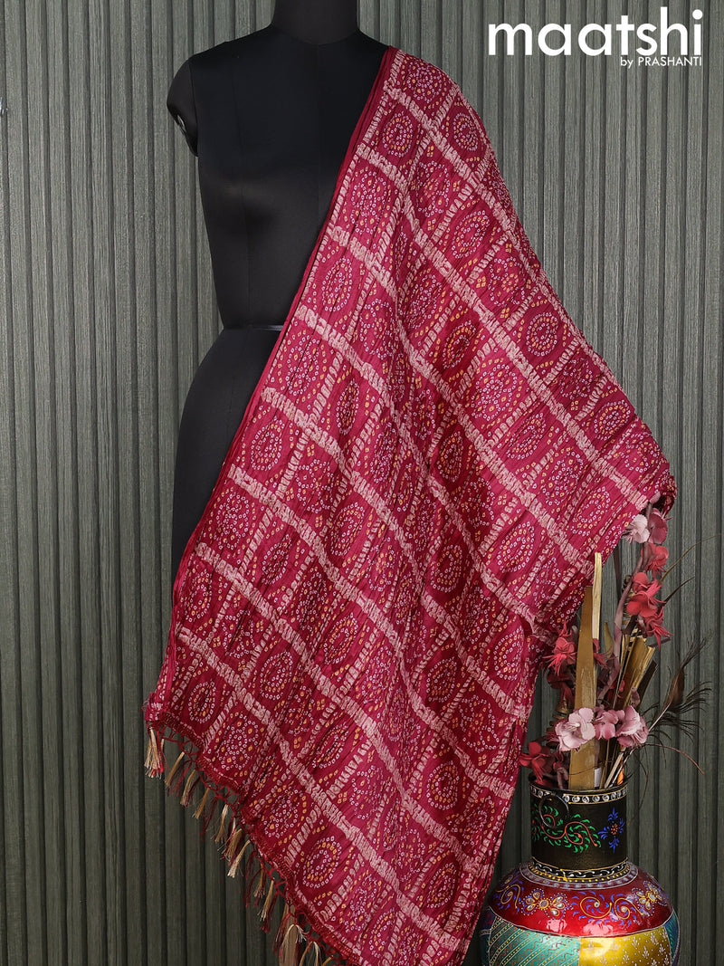 Semi raw silk dupatta deep maroon and  with allover bandhini prints