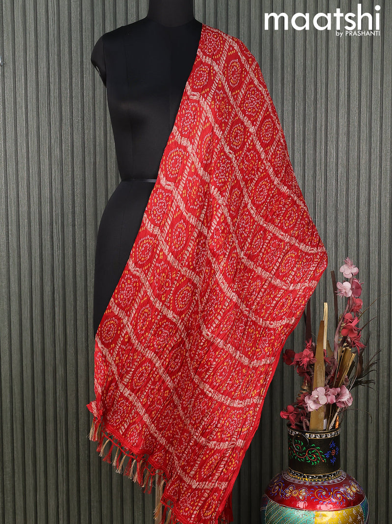 Semi raw silk dupatta red and  with allover bandhini prints