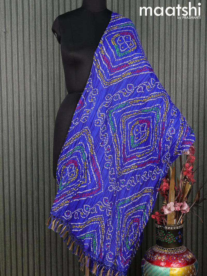 Semi raw silk dupatta blue and  with allover bandhini prints