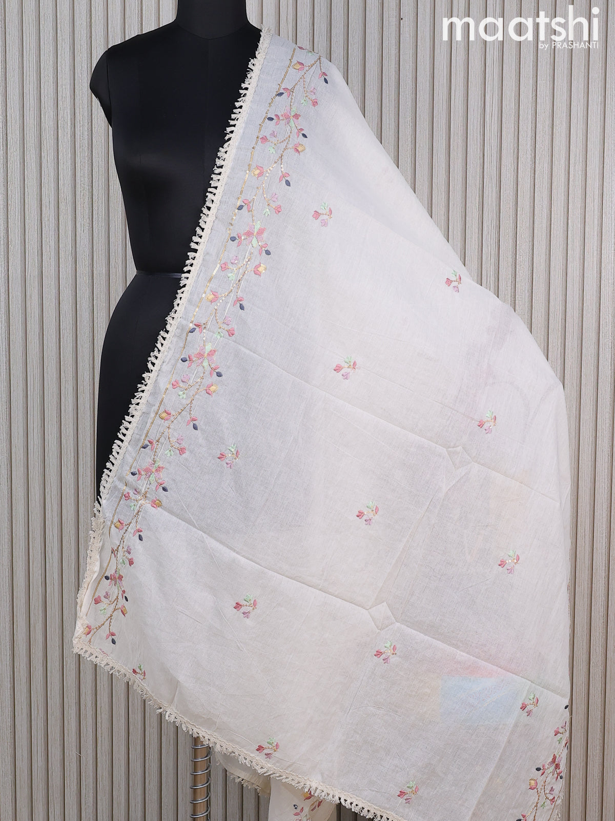 Cotton dupatta off white and  with embroidery sequin work
