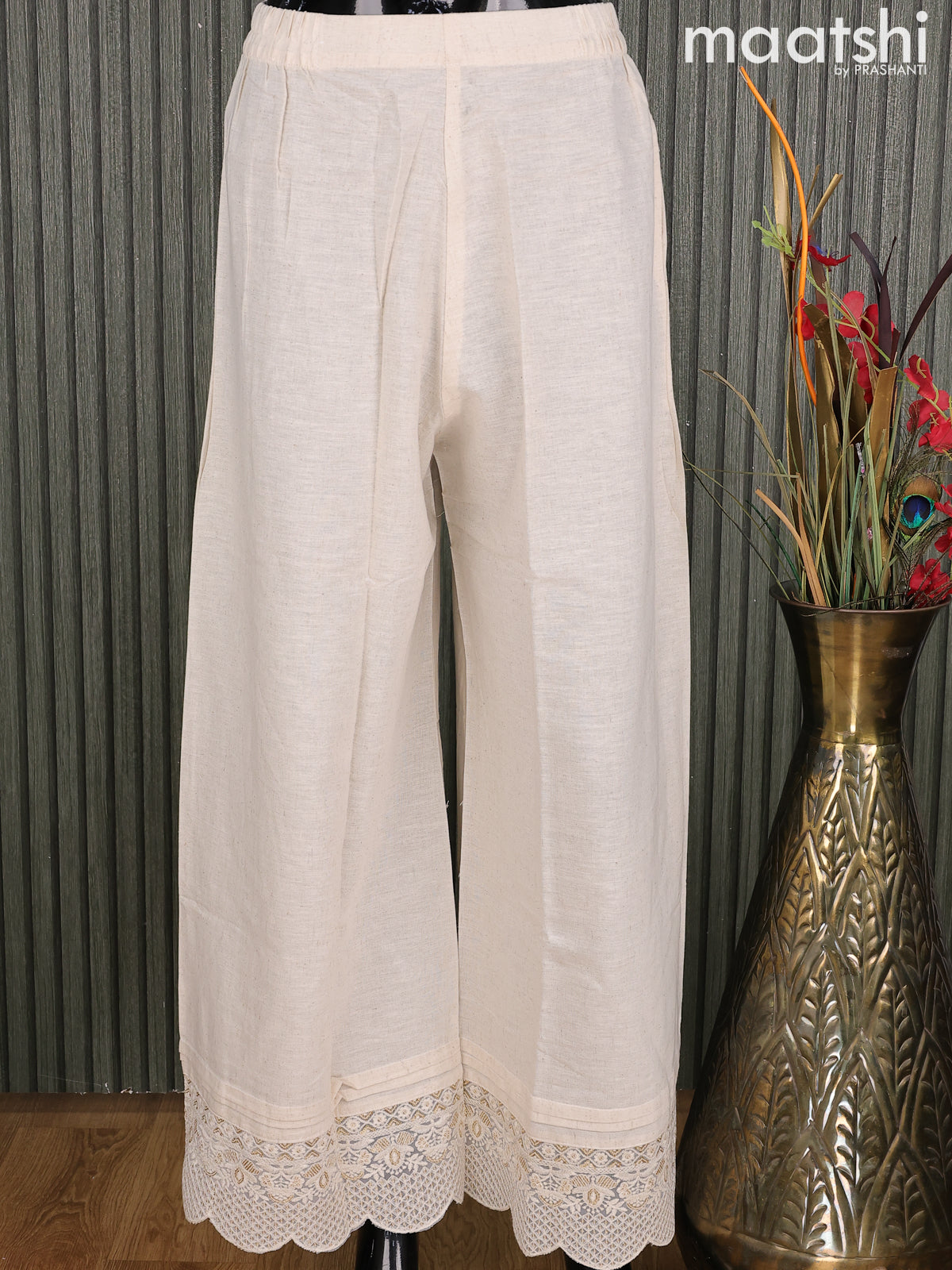 Linen readymade palazzo pant off white with sequin work
